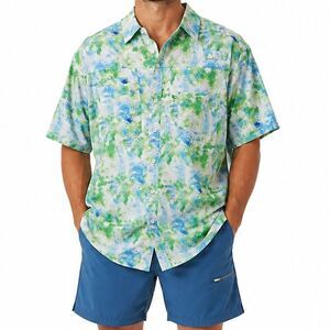 Reel Legends Saltwater II Shirt Mens Large Short Sleeve Abstract Print Button Up